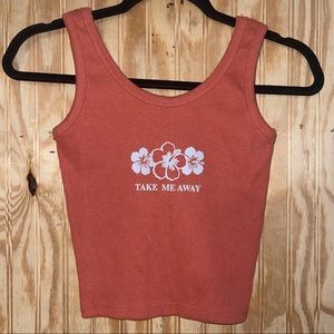Cropped Orange Tank Top Hawaii Flowers